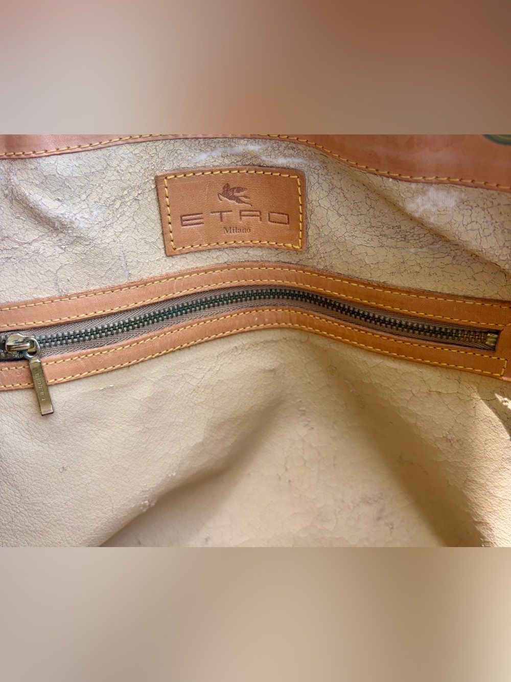 Vtg. ETRO MILANO RED PAISLEY Coated Canvas and Leather Adjustable Shoulder Bag - Picture 8 of 16